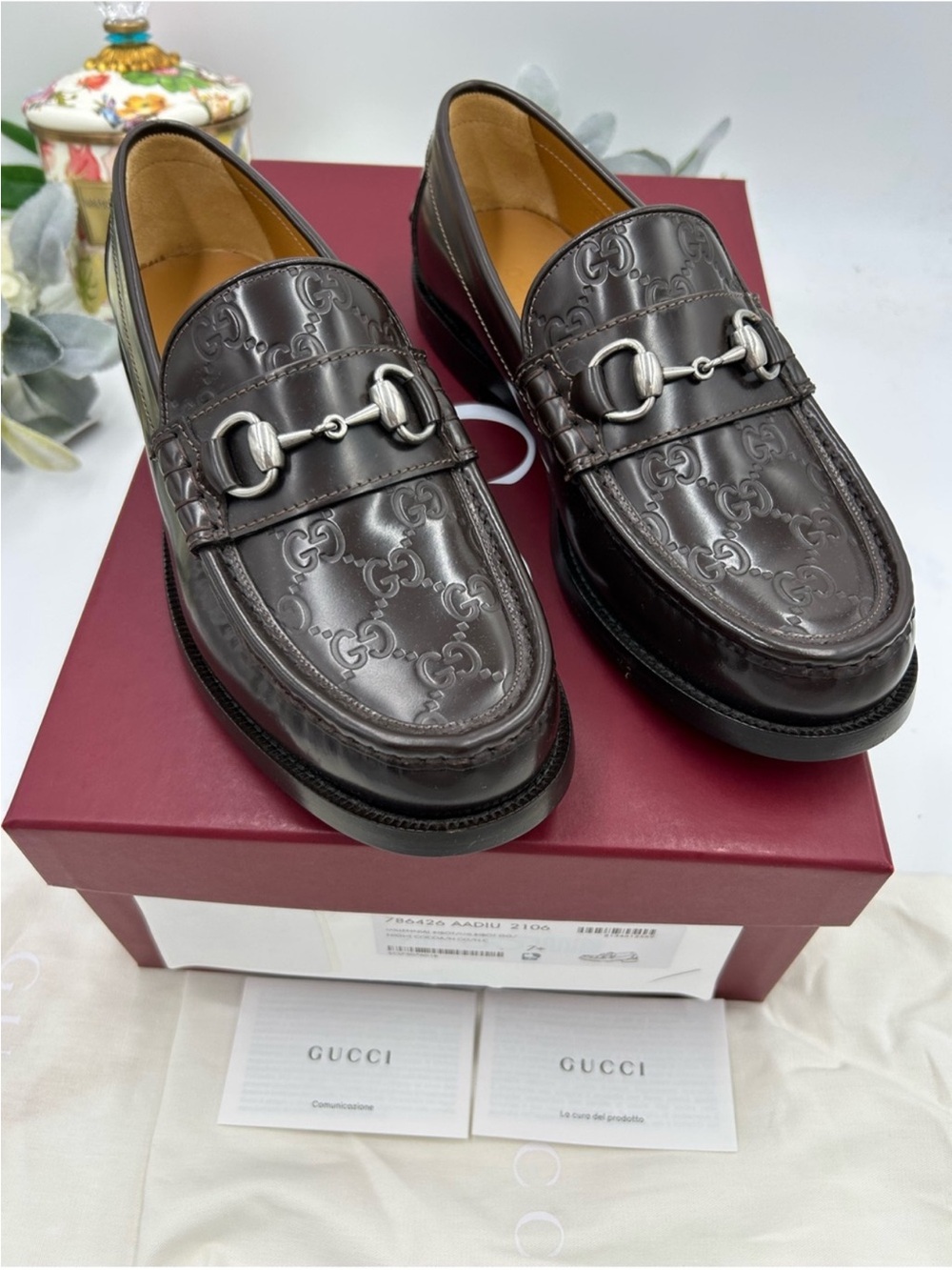 Men’s Gucci KAVEH GG embossed leather loafer size 7.5 fits 8.5 US made Italy